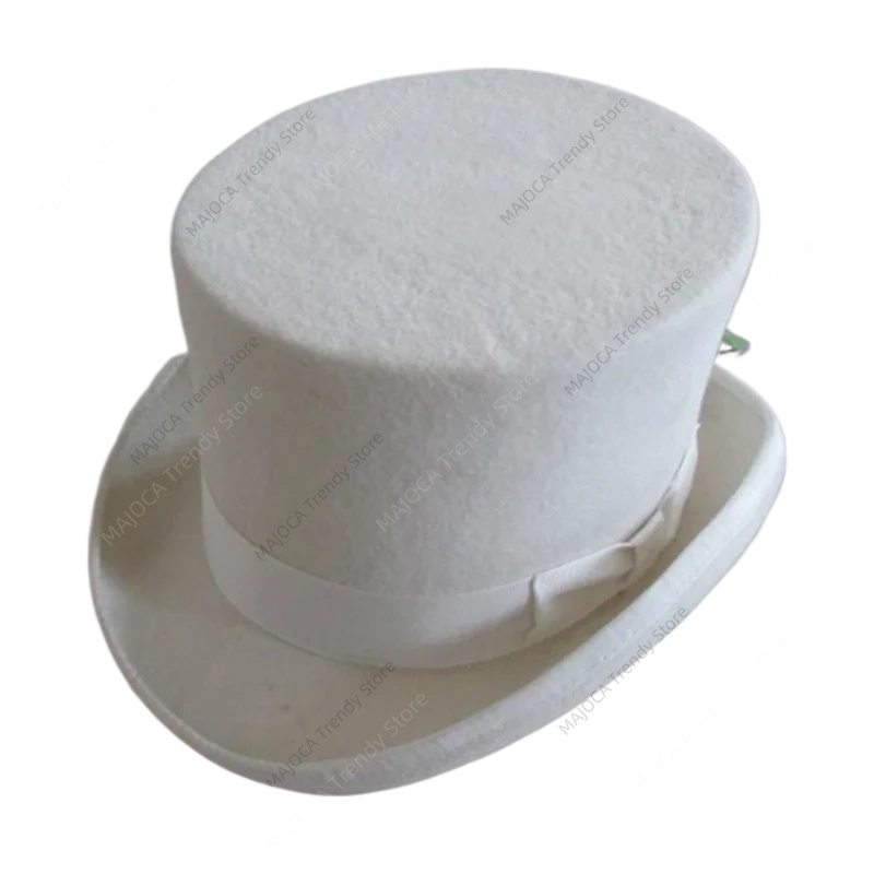 Fedora Hat Wool - White Hat 100%Wool Felt Top Hats