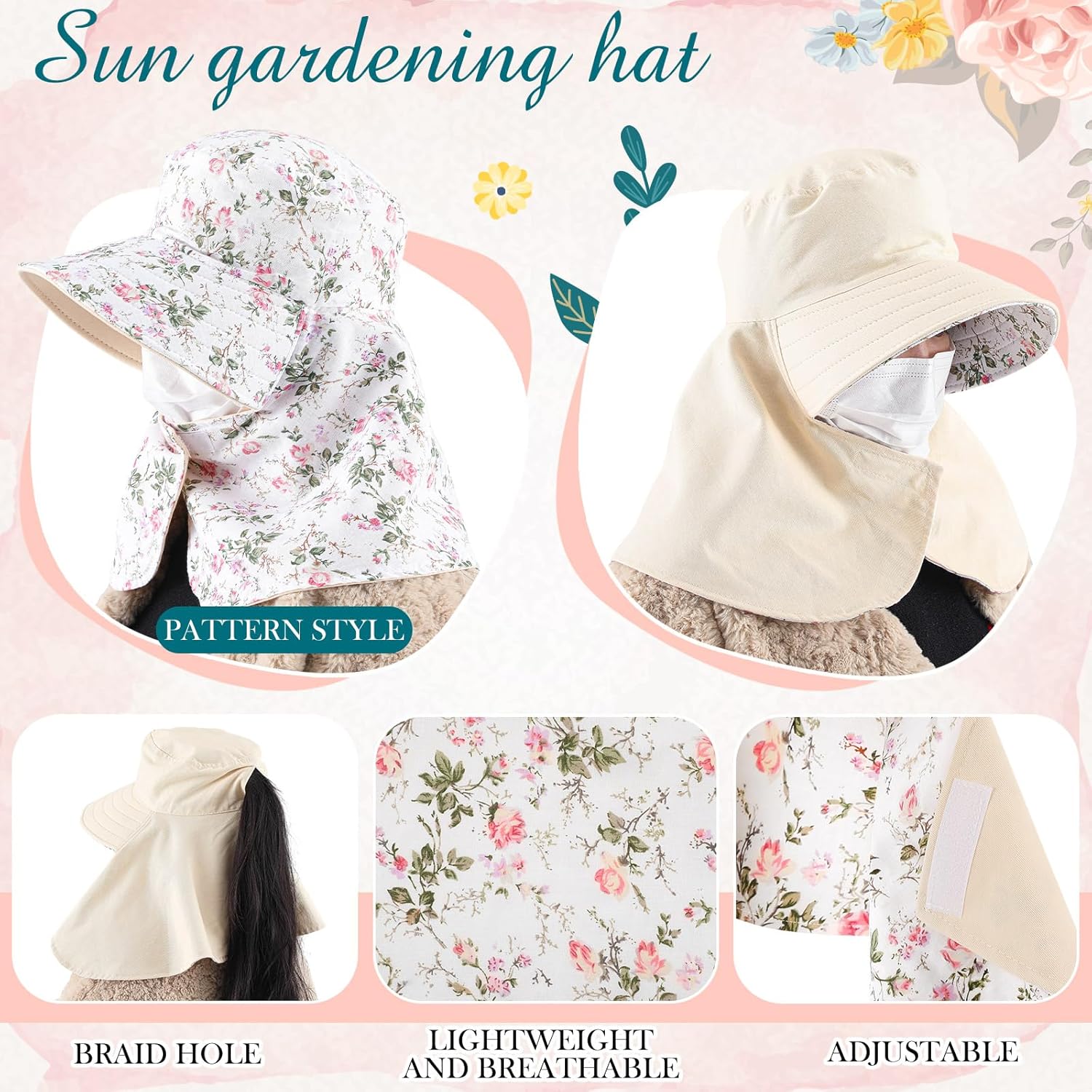 2 Pcs Floral Garden Hat for Wo – обзор и цена Sun Hat Wide Brim